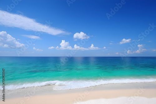 Bright beach view  clear sky  blue sea  white sand beach. Generative AI