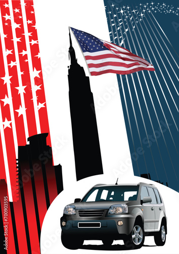 Background with american images and car. Vector illustration © Leo