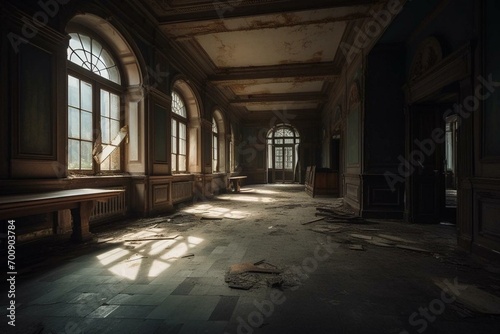 Eerie allure of deserted psychiatric hospital. Generative AI photo