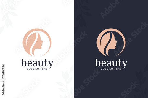 Natural beauty salon and hair treatment luxury logo in gold color