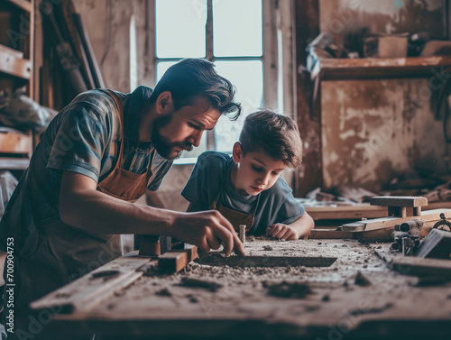 A Photo of a Father Teaching His Teenage Son Basic Home Repairs photo