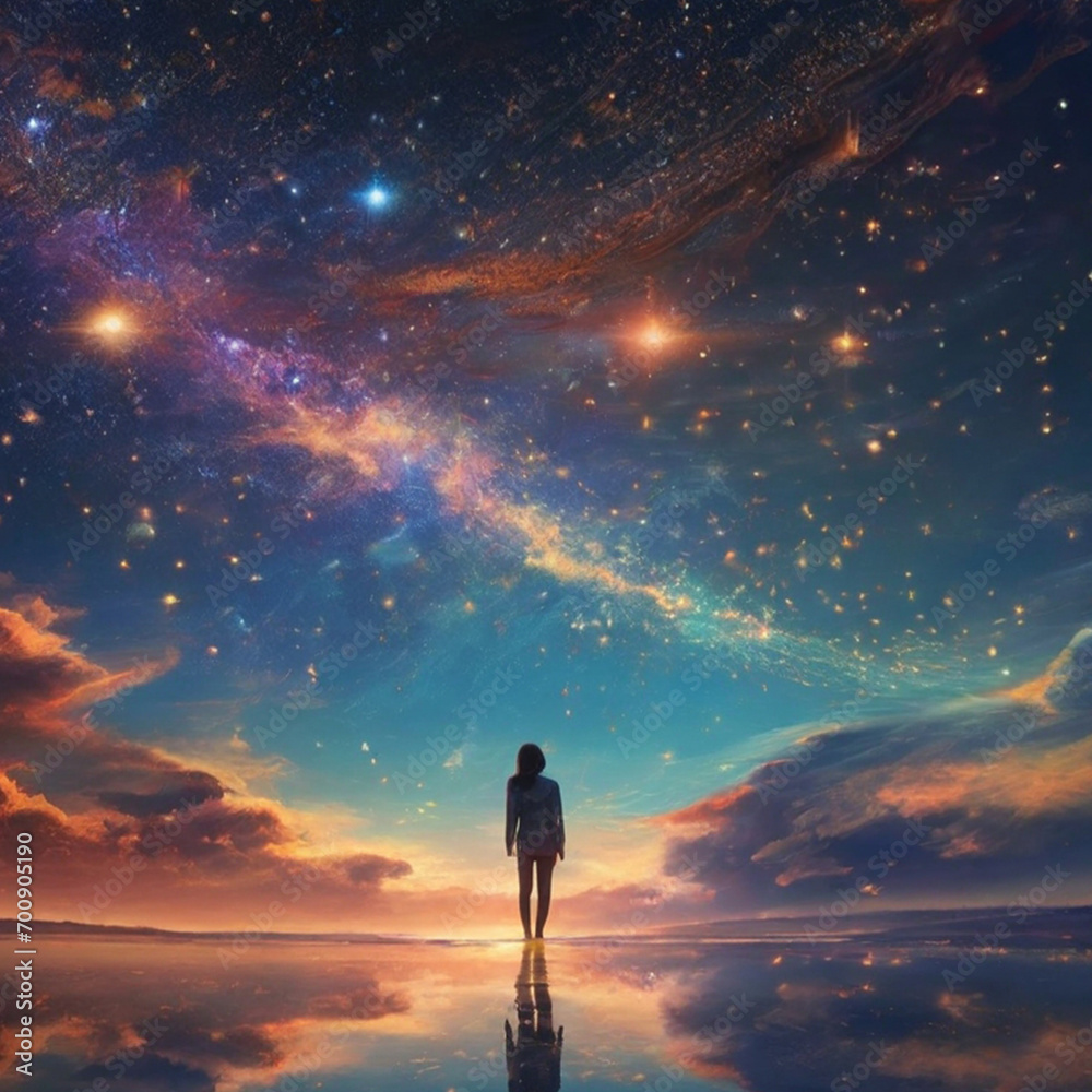 Fototapeta premium a girl under the star night