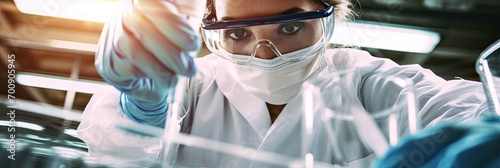 scientist working in laboratory,scientist in laboratory with tubes,science research and development concept photo