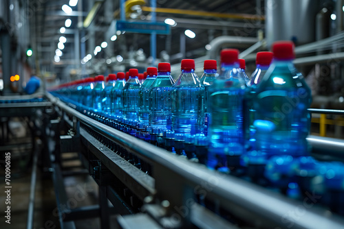 The Precise Process of Beverage Manufacturing Unfolding on a Conveyor Belt at a Factory, Where Craftsmanship and Efficiency Merge to Create Refreshing Elixirs