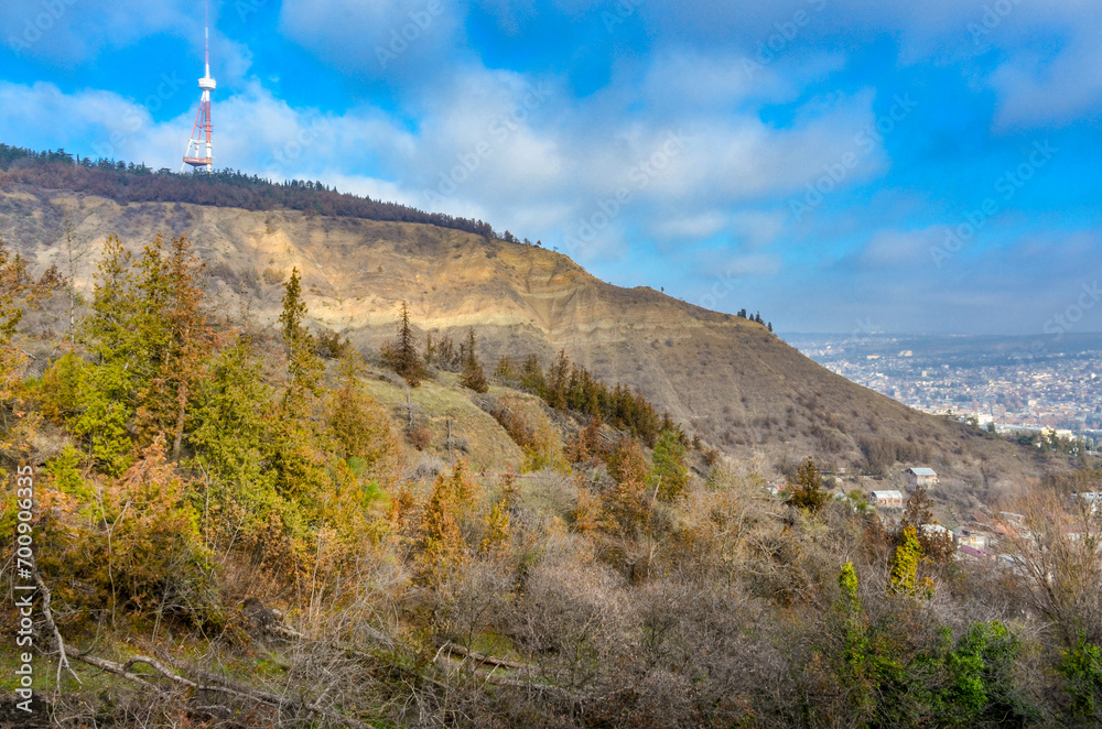 Tbilisi TV tower on Mtatsminda mountain scenic view from Narikala trail