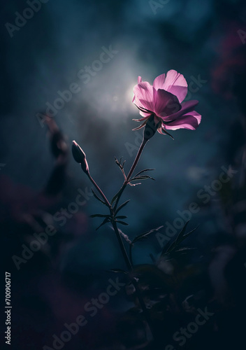 pink rose against  dark sky