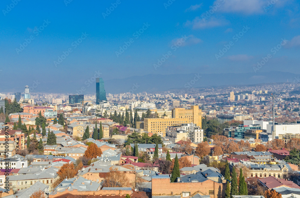 city panoramic view from Narikala fortress walk (Tbilisi, Georgia)