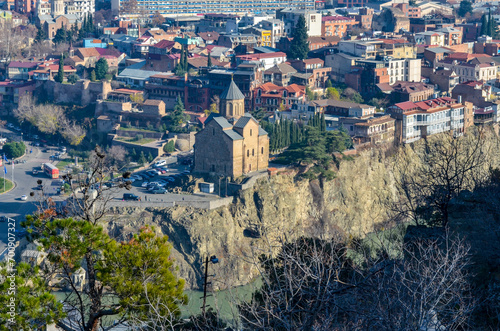 Metekhi Virgin Mary Assumption Church and Kura river scenic view from Narikala fortress walk photo