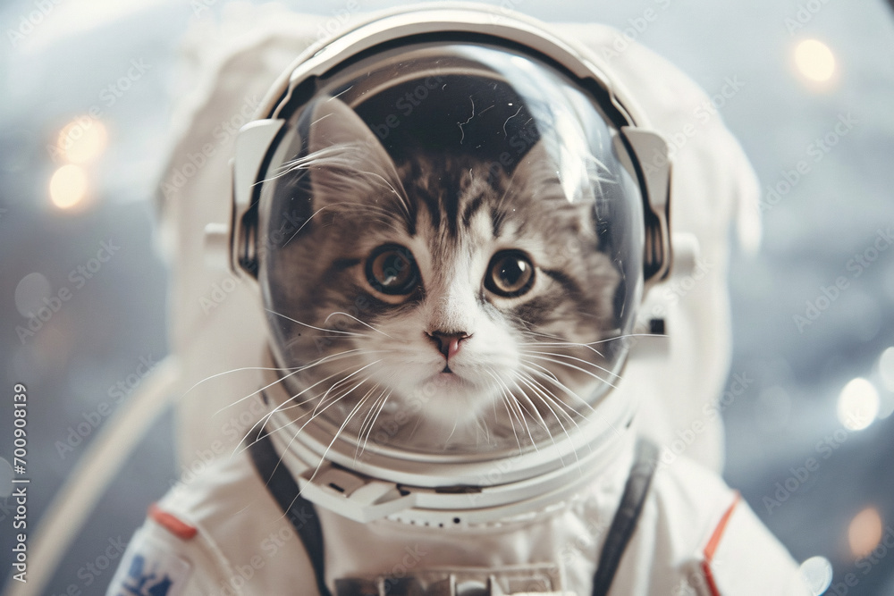 Adorable Space Cat Donning an Astronaut Suit, Embarking on Cosmic Adventures with Feline Purrfection