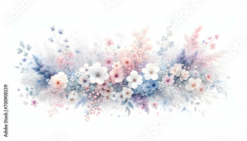 Watercolor pastel flower bouquet on white background
