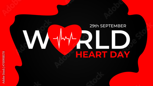 World heart day banner with red heart and pulse trace. concept World Heart Day background for banner or poster, September 29. suit for banner, cover, flyer, poster, backdrop. vector illustration
