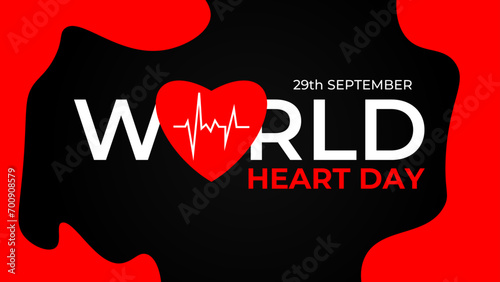 World heart day banner with red heart and pulse trace. concept World Heart Day background for banner or poster, September 29. suit for banner, cover, flyer, poster, backdrop. vector illustration