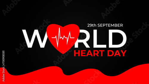 World heart day banner with red heart and pulse trace. concept World Heart Day background for banner or poster, September 29. suit for banner, cover, flyer, poster, backdrop. vector illustration