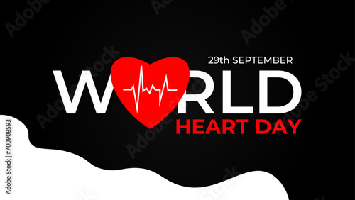 World heart day banner with red heart and pulse trace. concept World Heart Day background for banner or poster, September 29. suit for banner, cover, flyer, poster, backdrop. vector illustration