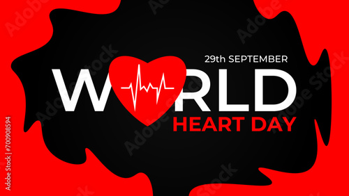 World heart day banner with red heart and pulse trace. concept World Heart Day background for banner or poster, September 29. suit for banner, cover, flyer, poster, backdrop. vector illustration