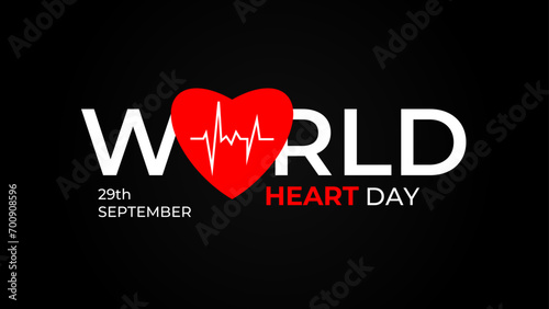 World heart day banner with red heart and pulse trace. concept World Heart Day background for banner or poster, September 29. suit for banner, cover, flyer, poster, backdrop. vector illustration