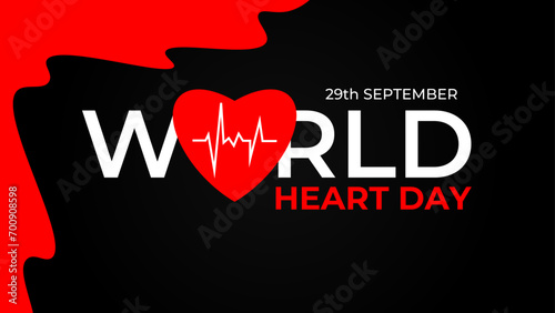 World heart day banner with red heart and pulse trace. concept World Heart Day background for banner or poster, September 29. suit for banner, cover, flyer, poster, backdrop. vector illustration