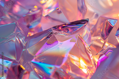 Holographic Background Featuring Glass Shards, Enchanting Rainbow Reflexes in Pink and Purple. An Abstract, Trendy Pattern with a Magical and Mystical Effect