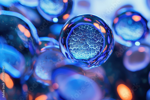 blue water drops, embryonic stem cells,close up blue cells