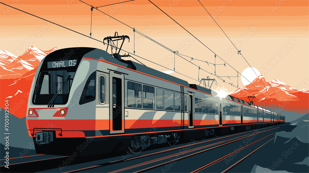 importance of electrification in rail infrastructure with a vector art piece showcasing the installation of overhead wires for electric train operations.