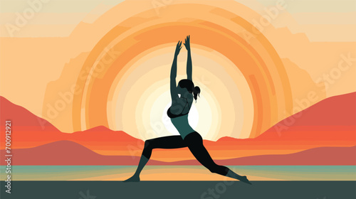 commitment to flexibility and mobility in a vector scene featuring a woman engaging in stretching exercises or yoga poses at the gym. flexibility 