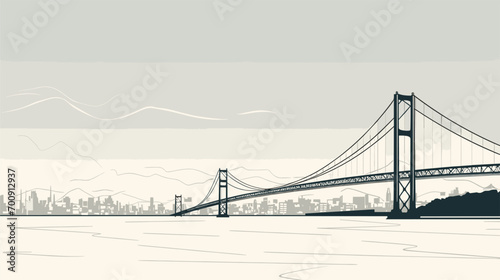 sense of suspension and elegance in a vector scene featuring a suspension bridge soaring across vast expanses.  graceful curves and hanging cables of suspension bridges