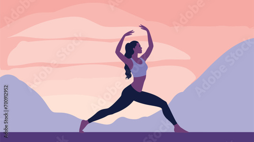 commitment to flexibility and mobility in a vector scene featuring a woman engaging in stretching exercises or yoga poses at the gym. flexibility 