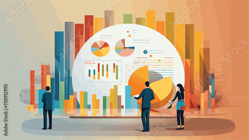 transformative potential of data analytics with a vector scene featuring individuals examining trends, patterns, and insights.