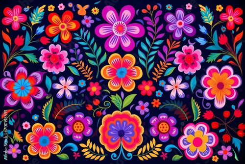 Seamless pattern with colorful flowers and leaves © Cybernetic