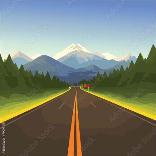 Vector highway landscape scene with cartoon style