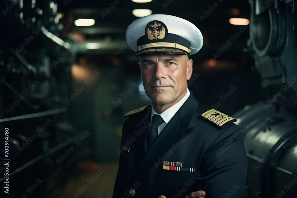 Portrait of a senior captain standing in a shipyard, looking at camera.