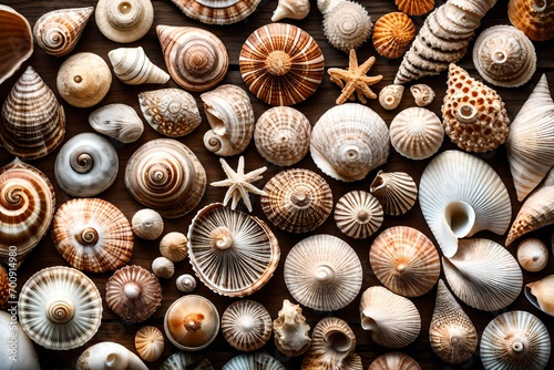The intricate details of a seashell collection. © V.fang