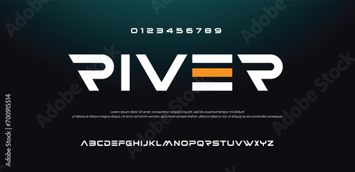 River abstract digital technology logo font alphabet. Minimal modern urban fonts for logo, brand etc. Typography typeface uppercase lowercase and number. vector illustration