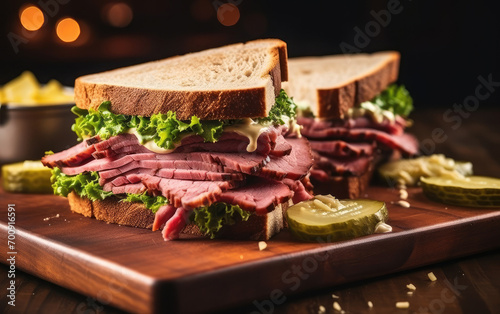 Pastrami sandwich on board
