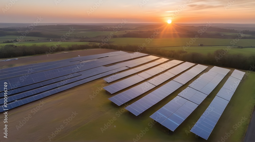  photo of new energy solar photovoltaic panels outdoors at sunrise