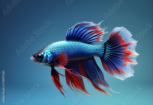Capture the moving moment of blue siamese fighting fish isolated on blue background, betta fish