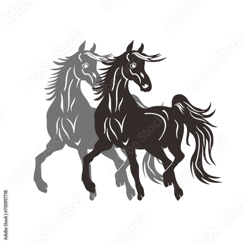 two racehorses silhouette vector style with transparent background