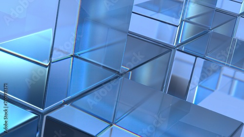 Blue Glass Cube Refraction and Reflection Shape Design Element Elegant Modern 3D Rendering Abstract Background