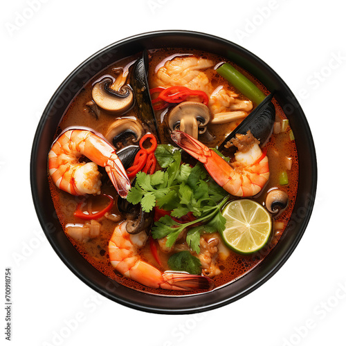 Tom Yum Goong , top view, transparent background, isolated image, generative AI