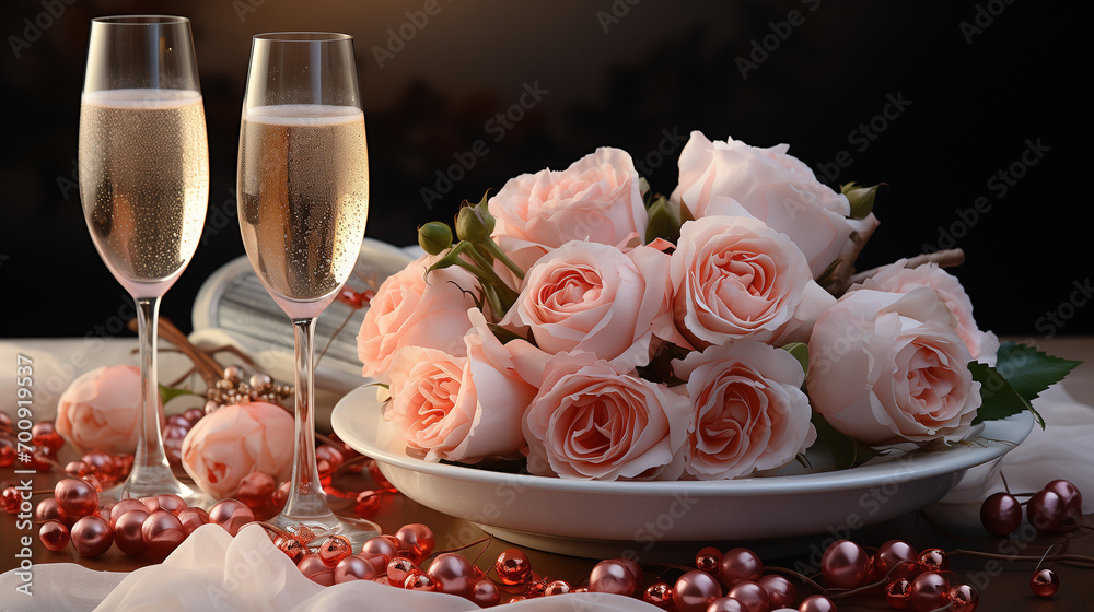 Valentine's Day, Bouquets and Champagne Valentine's Day, Bouquets and Champagne