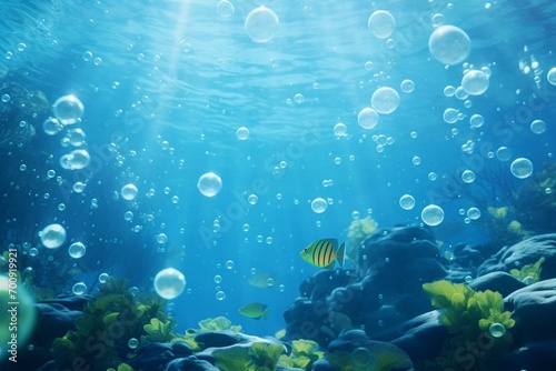 Underwater scene filled with bubbles, ideal for backgrounds. Generative AI photo