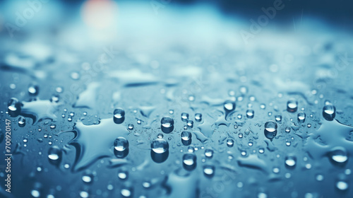 Raindrops glisten on a surface.