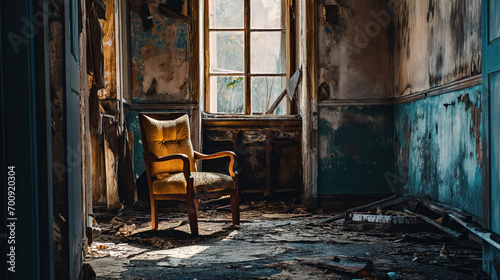 Lone chair in a derelict room. © RISHAD
