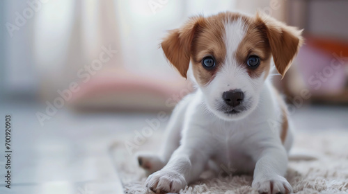 jack russell terrier sitting on the floor photo