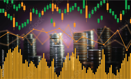 Bar graphs, Diagrams, financial figures. Forex chart. Concept of stock market and fintech.Futuristic financial interface.