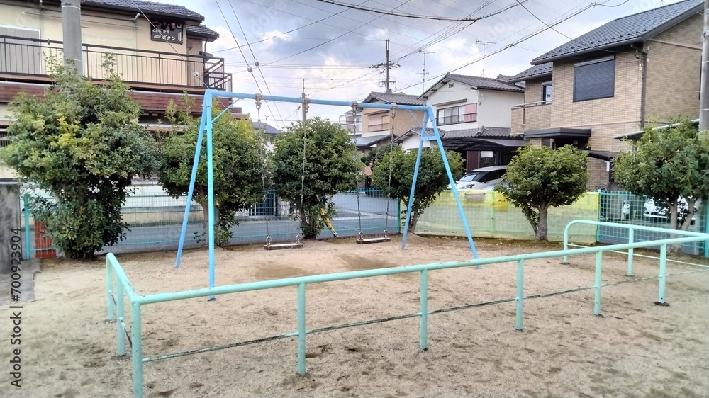 Park in residential area, swings, Kyoto, Japan Park in residential area, swings, Kyoto, Japan