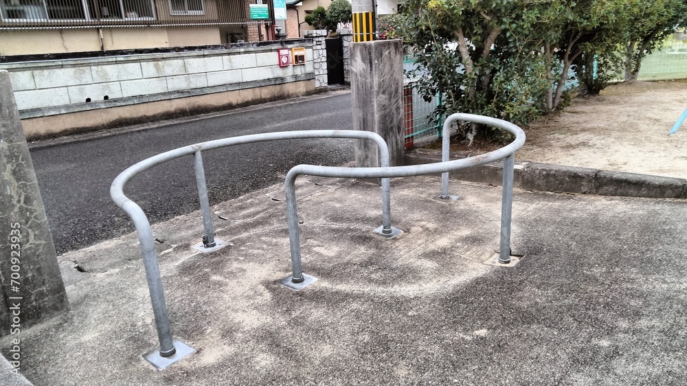 Park in residential area, bicycle stop, Kyoto, Japan Park in residential area, bicycle stop, Kyoto, Japan