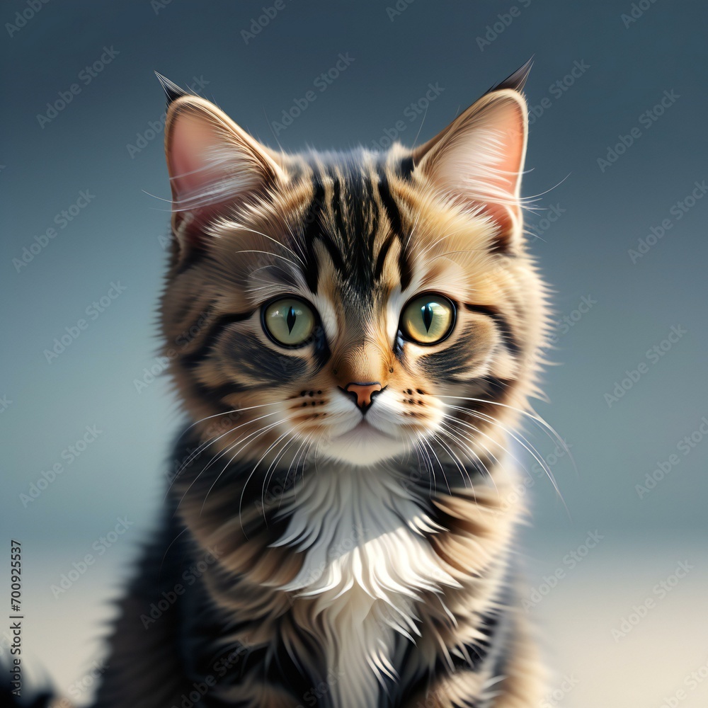 Portrait of a Maine Coon kitten on a blue background