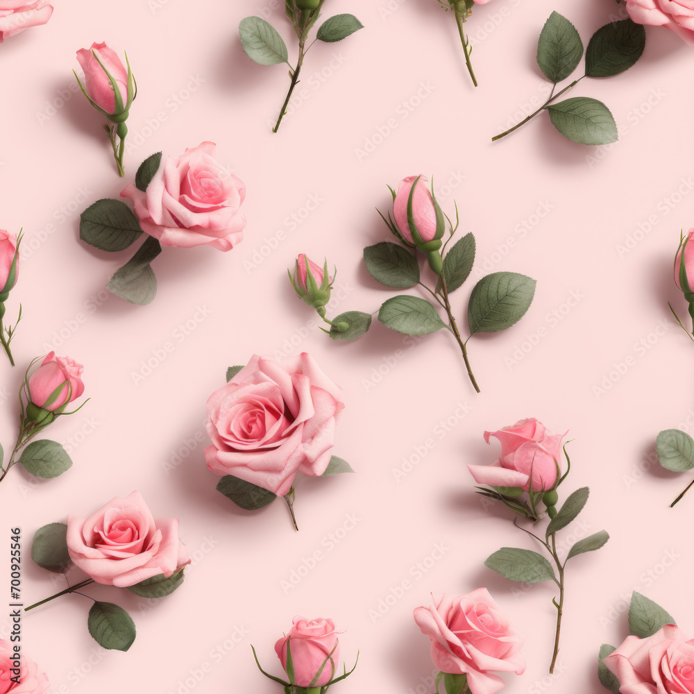 Fresh blossom pink roses flowers on light pink background. A beautiful natural background Fresh blossom pink roses flowers on light pink background. A beautiful natural background