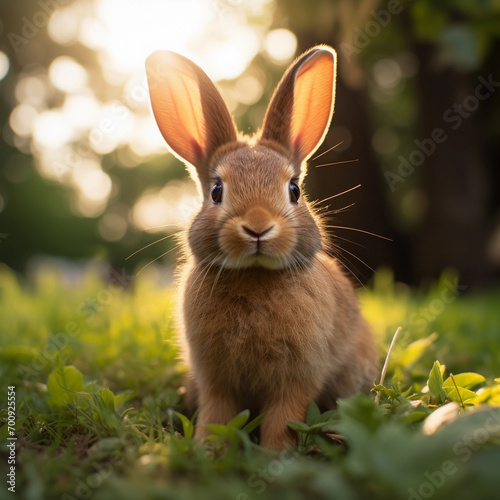 rabbit in the grass,A rabbit looking at the camera against the light